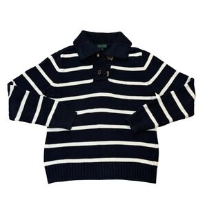Lauren Jeans co Navy White Striped Lobster Clasp Sweater Woman's Medium Nautical